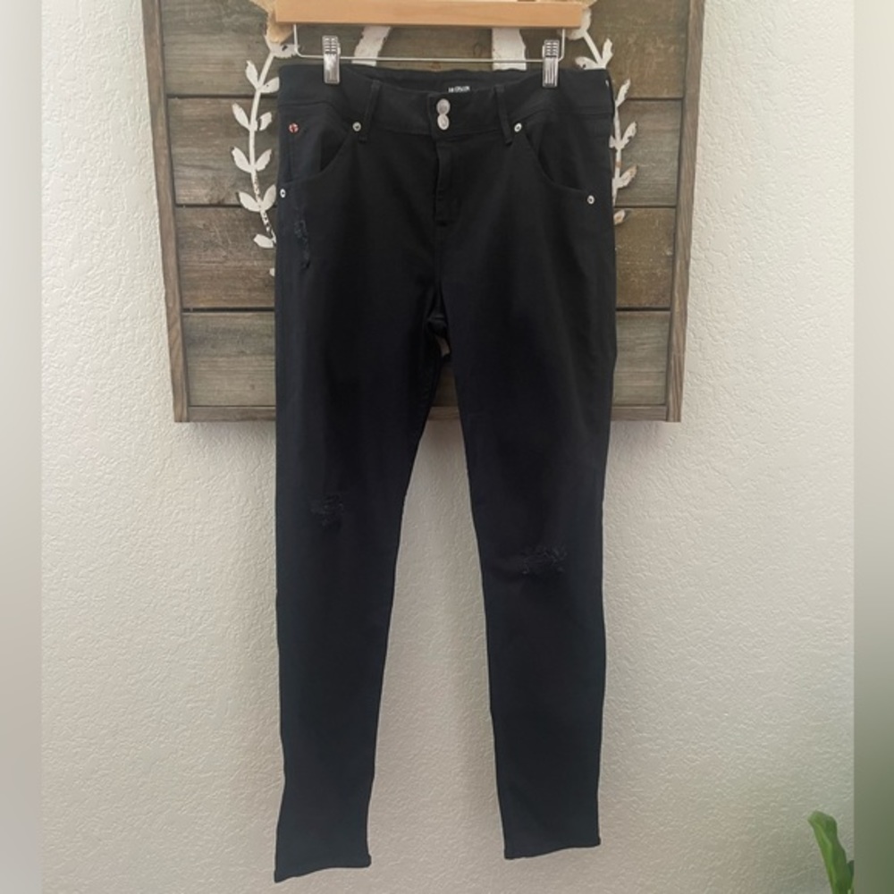 Hudson Collin Flap skinny jeans black distressed stretchy denim size 32‎